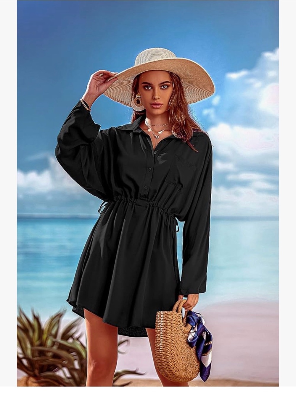 Amazon Black Button-Front Swim Coverup Dress